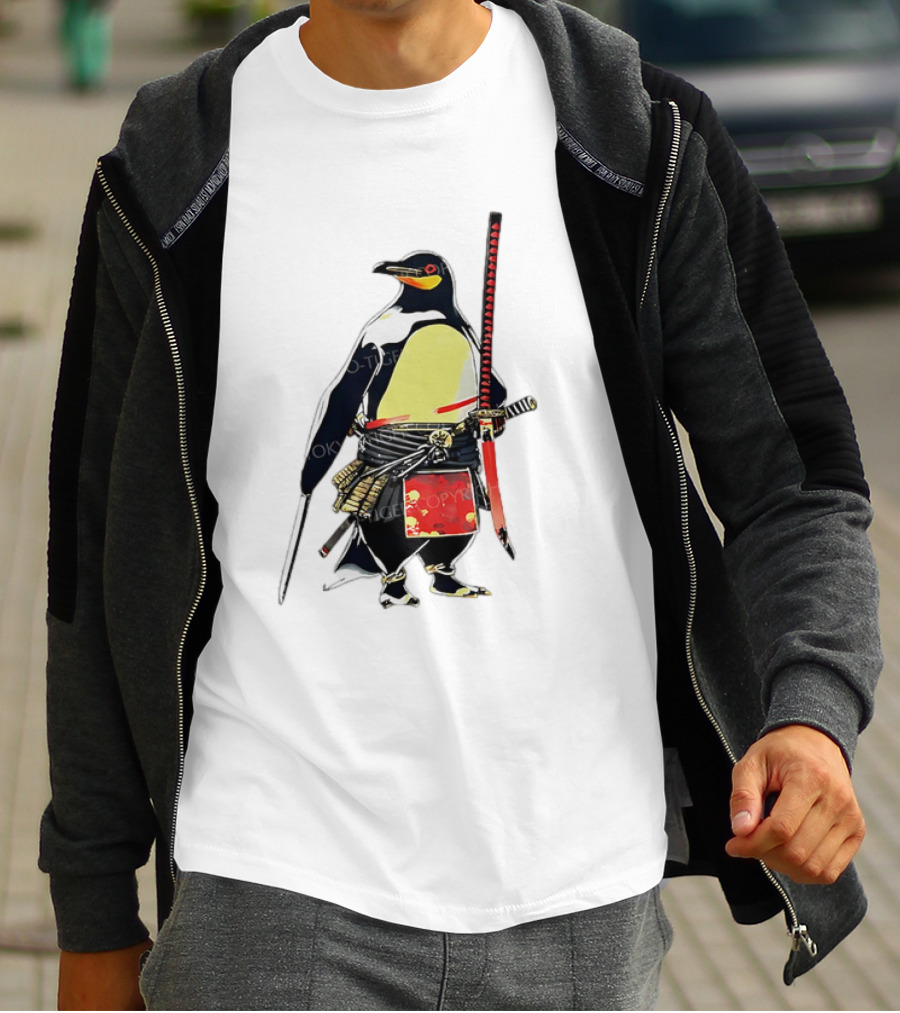 Samurai Penguin Katana Warrior With Traditional Armor T-Shirt