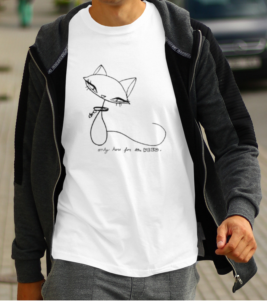 Selffixated Only Here For The Weed Cat Outline T-Shirt