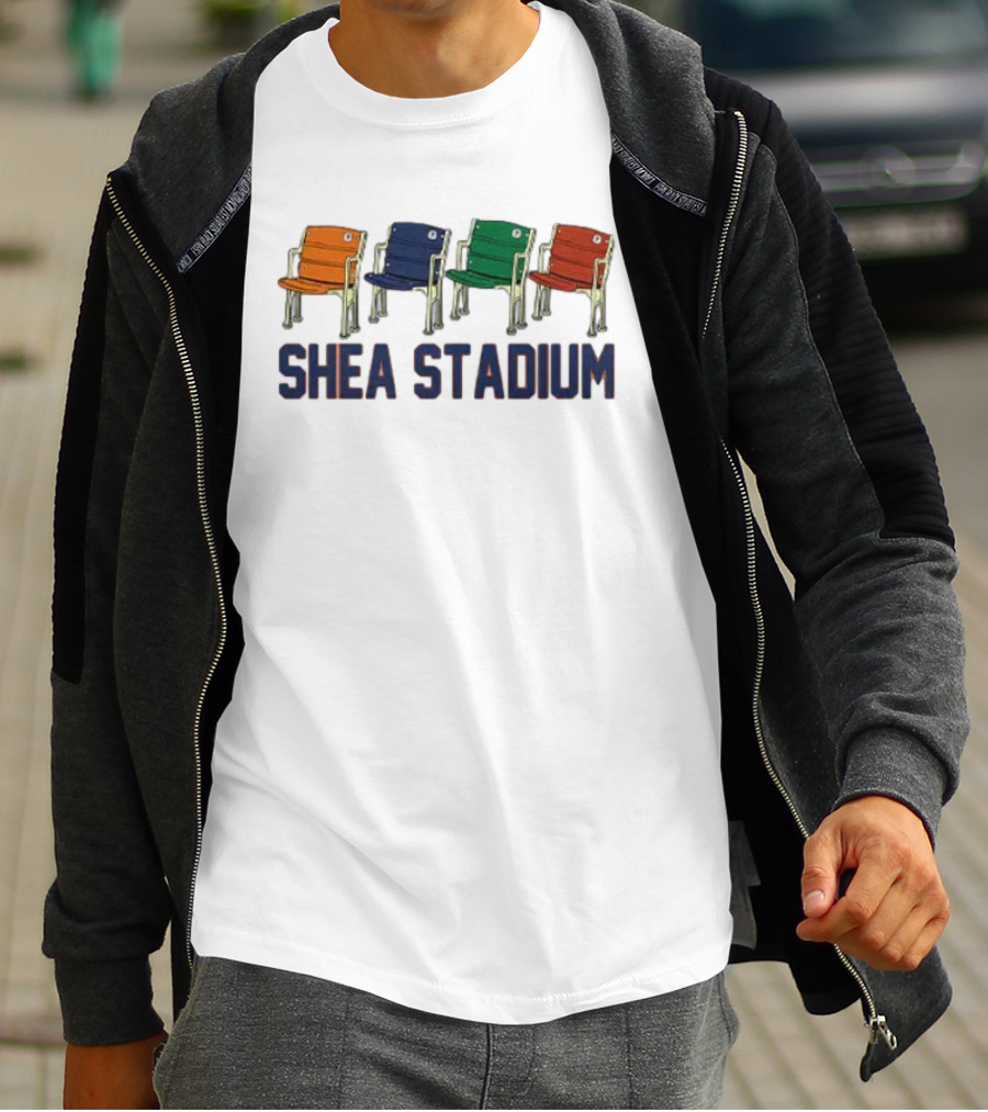Shea Stadium Vintage Seats Orange Blue Green Red T-Shirt