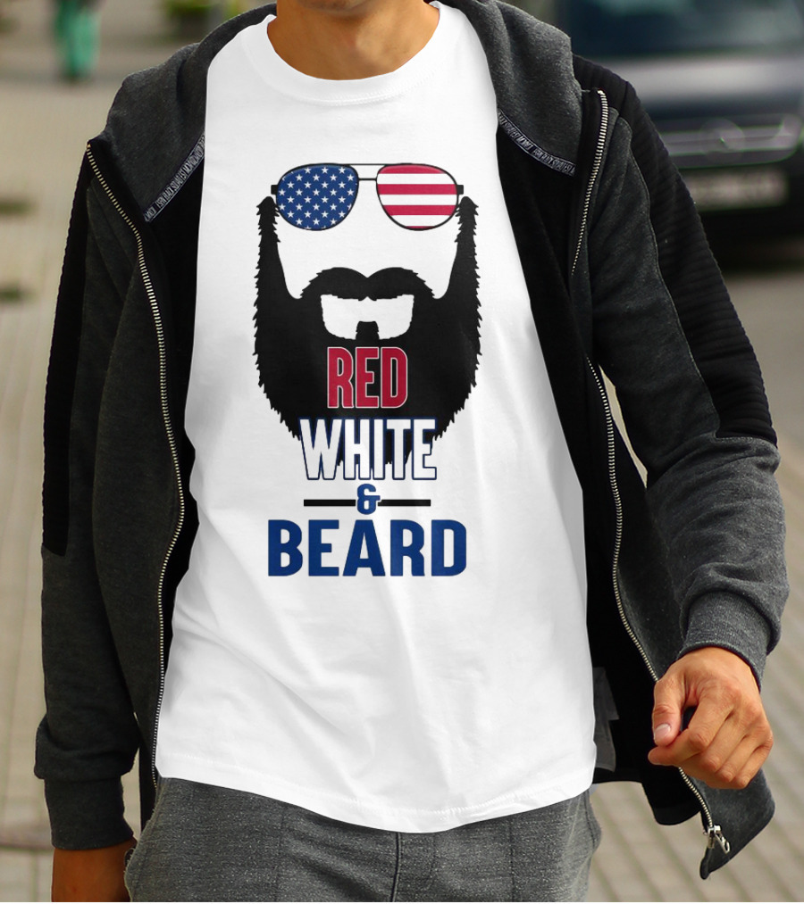 Red White & Beard American Flag Sunglasses Patriotic Beard Design T-Shirt