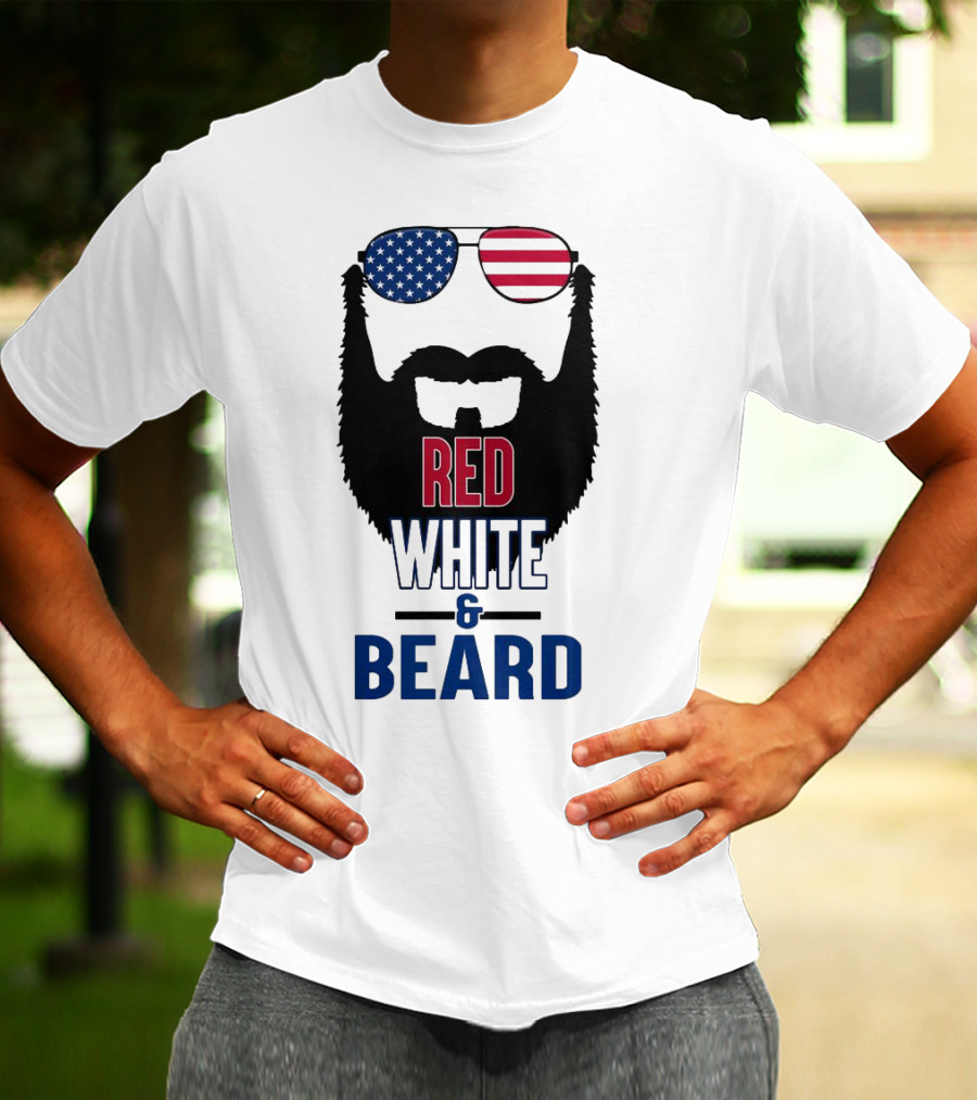 Red White & Beard American Flag Sunglasses Patriotic Beard Design T-Shirt