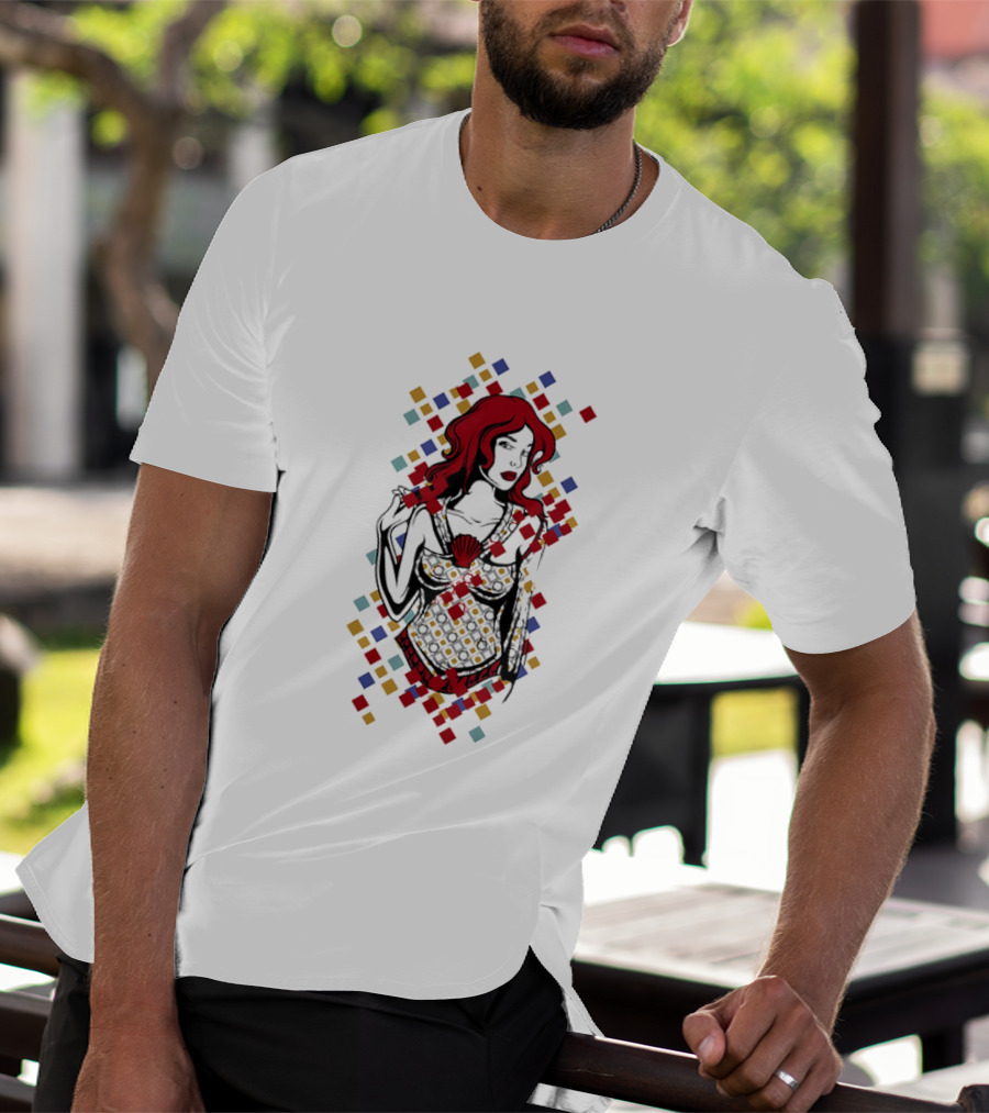 Redhead Warrior Sexy Girl Colorful Abstract Design T-Shirt