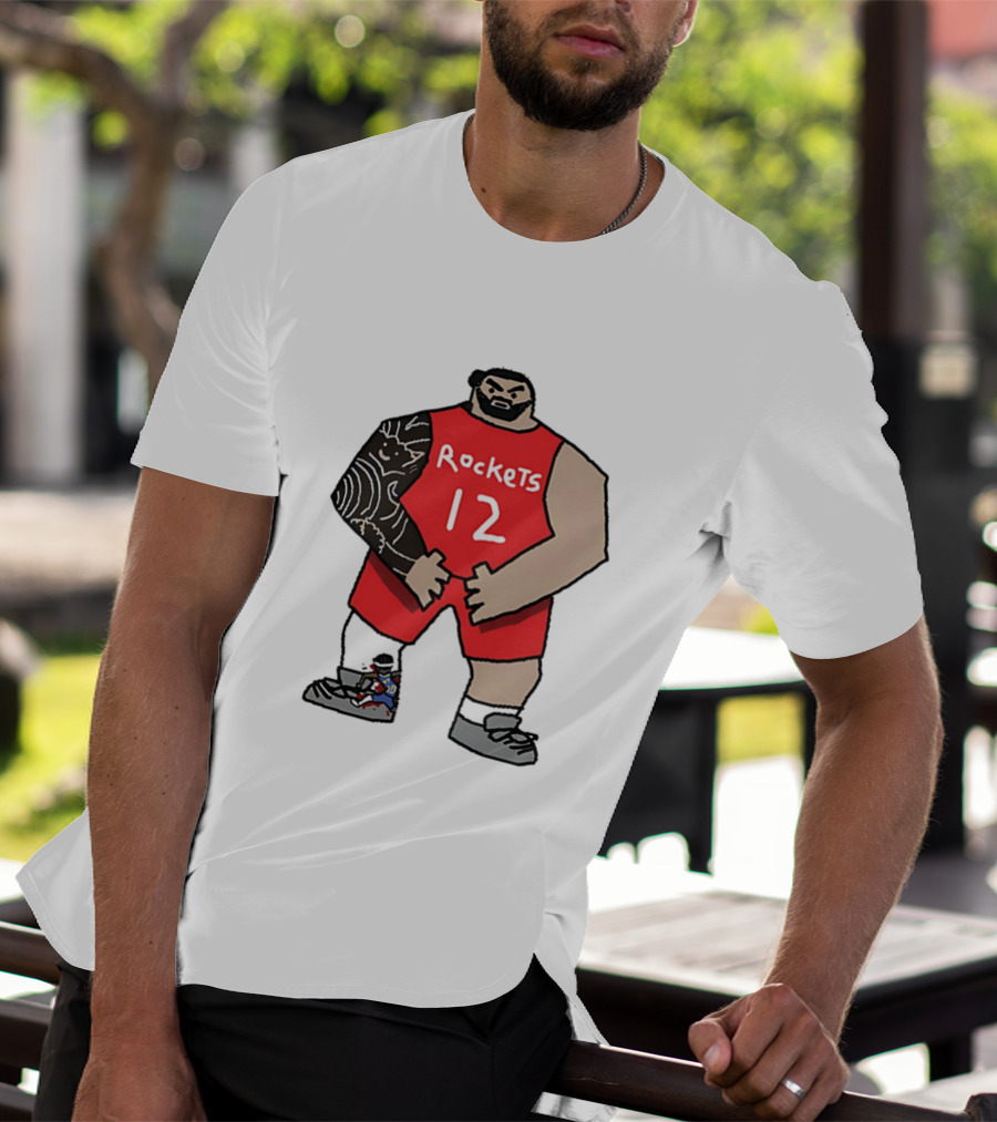Houston Rockets Cartoon Figure No.12 Basketball Steven Adams T-Shirt