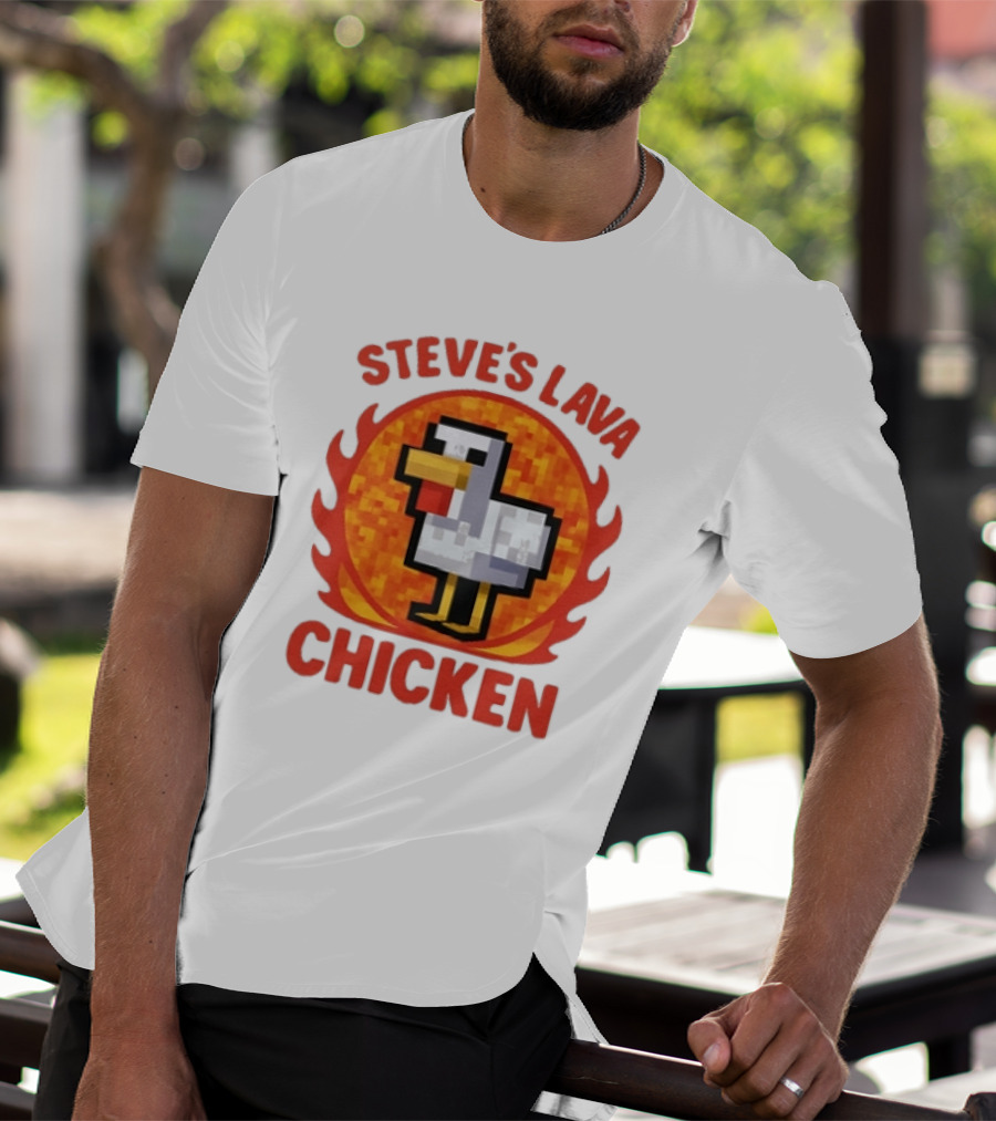 Steve's Lava Chicken Pixelated Minecraft Style T-Shirt