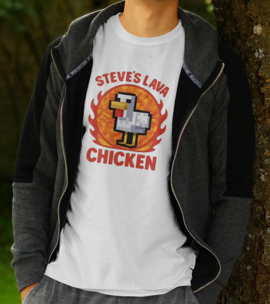 Steve's Lava Chicken Pixelated Minecraft Style T-Shirt