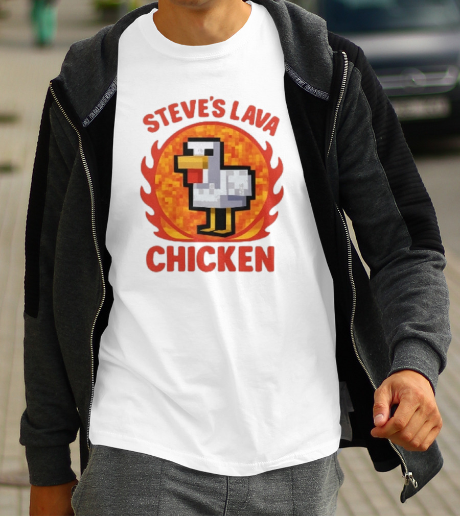 Steve's Lava Chicken Pixelated Minecraft Style T-Shirt