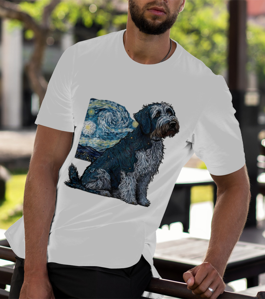 Van Gogh Starry Night Dog Painting Style T-Shirt