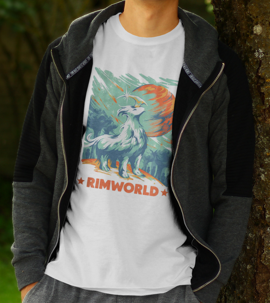 RimWorld Wisest Creature Celestial Spirit Wolf Planetary Backdrop T-Shirt