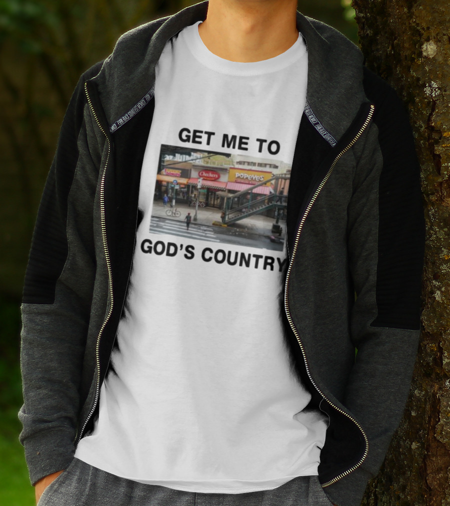 Get Me To God's Country Checkers Popeyes Dunkin' NYC Street Scene T-Shirt