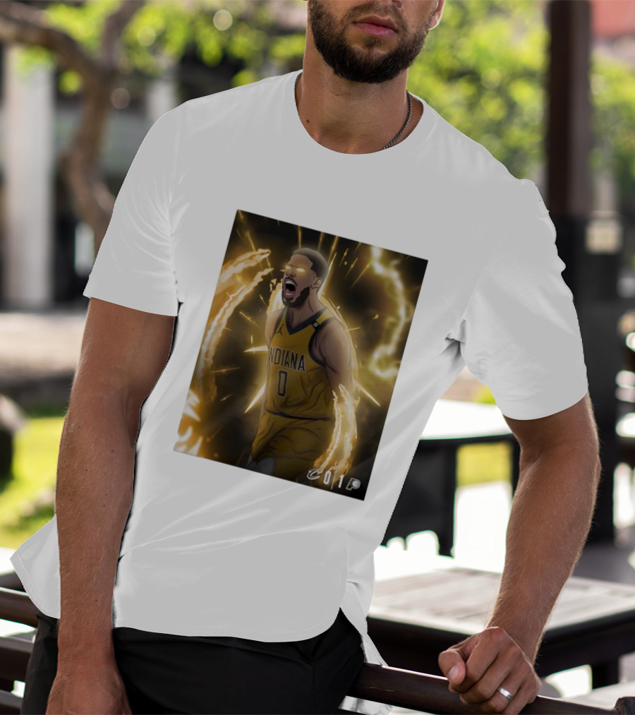 Tyrese Haliburton Indiana Pacers Game 1 Cavaliers Showdown NBA Artwork T-Shirt
