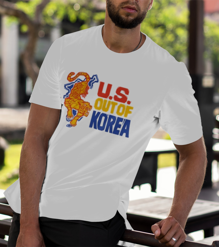 U.S. Out Of Korea Tiger Graphic Retro Style T-Shirt