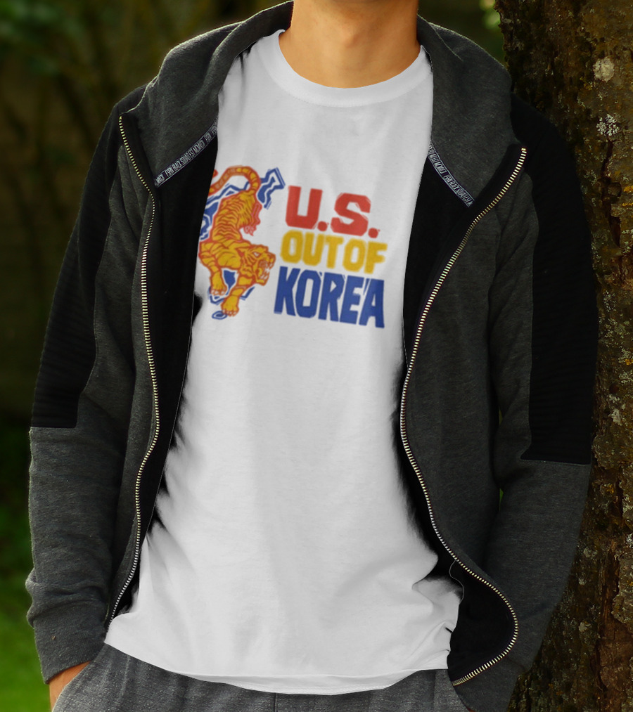 U.S. Out Of Korea Tiger Graphic Retro Style T-Shirt