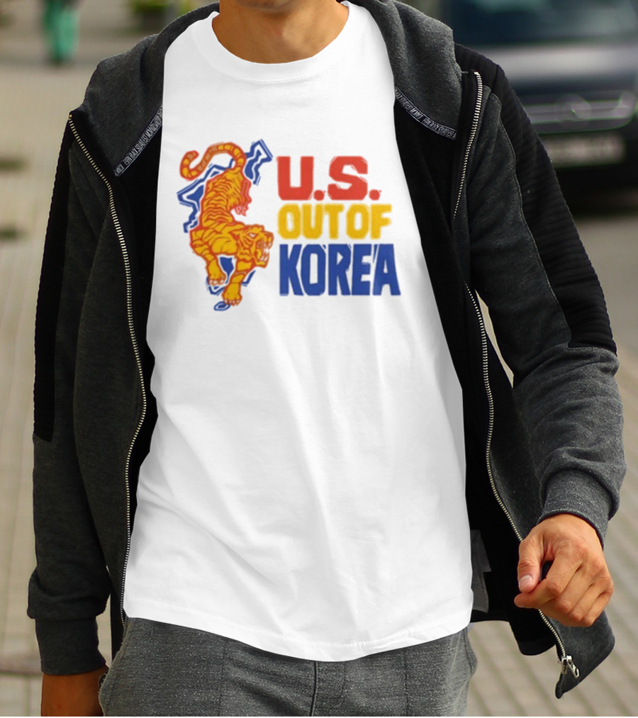 U.S. Out Of Korea Tiger Graphic Retro Style T-Shirt