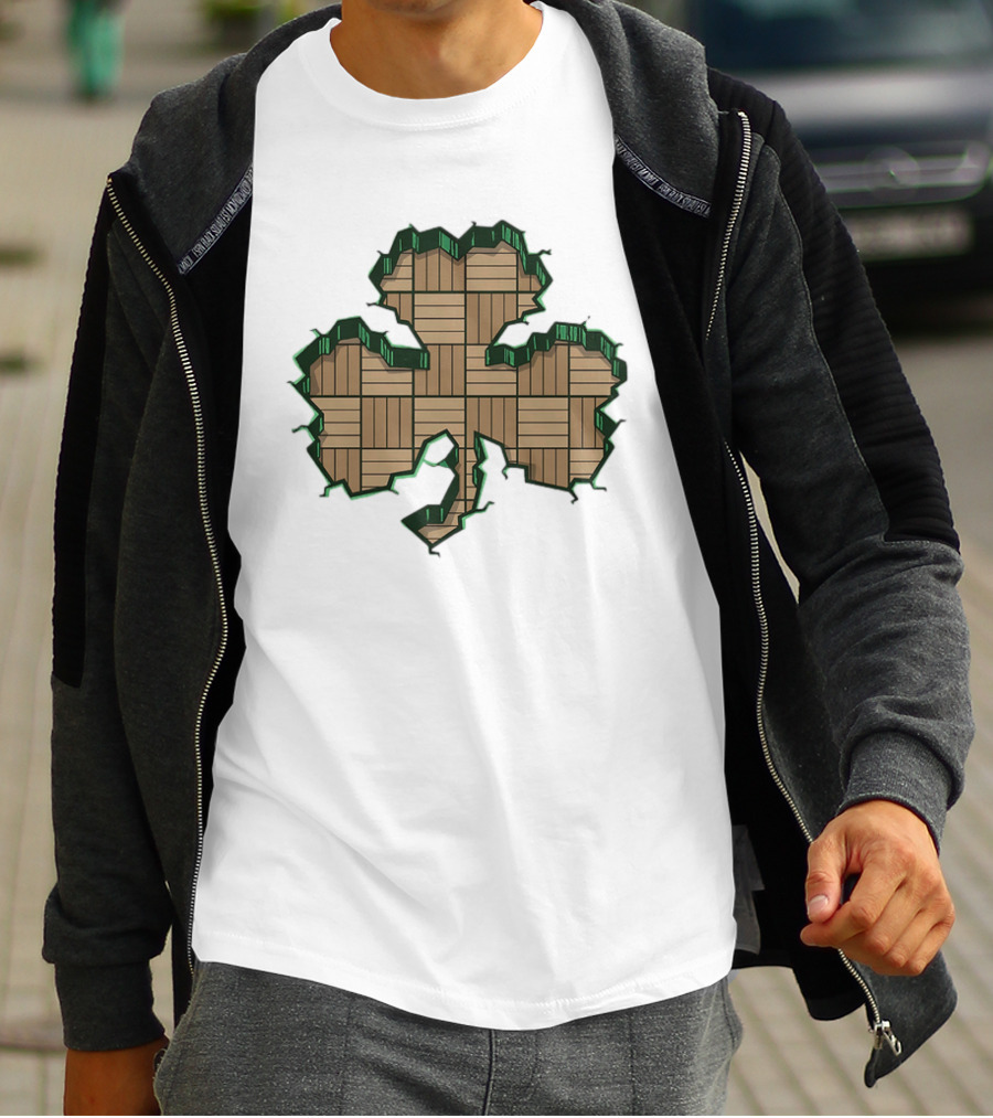 Smashed Shamrock Parquet Hardwood Basketball Court Pattern T-Shirt