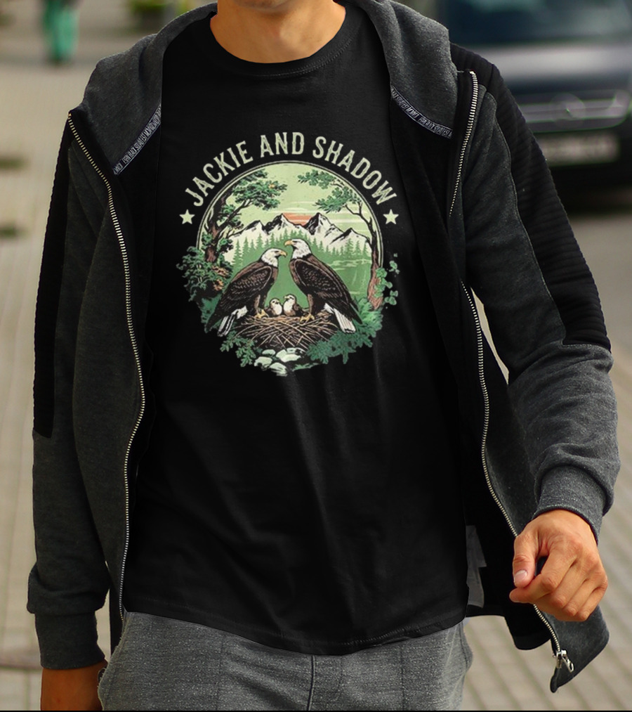 Jackie And Shadow Bald Eagle Family Nesting Scene With Mountain And Forest Background T-Shirt