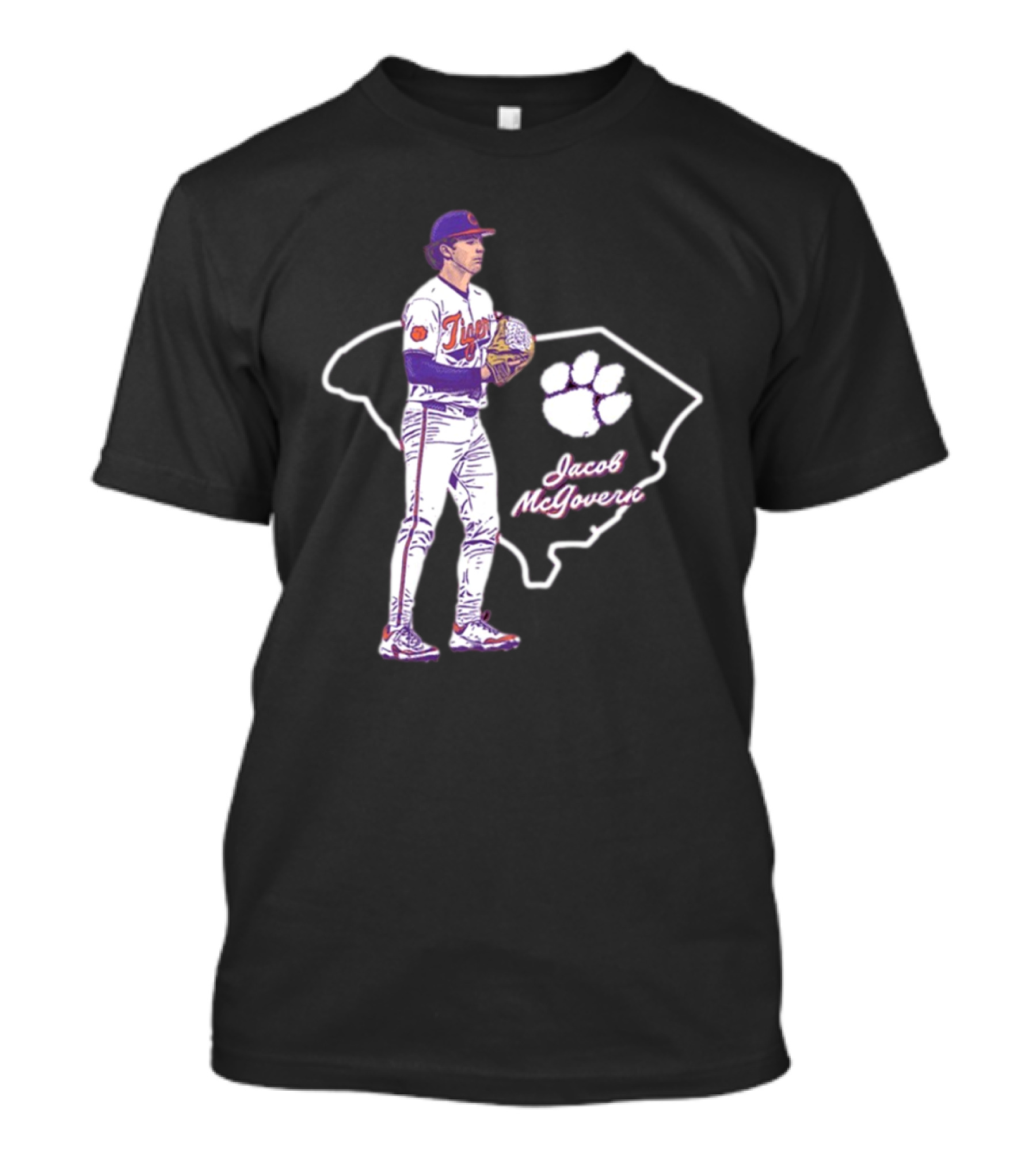 Jacob McGovern Clemson Tigers Baseball Hometown Hero NCAA 2025 South Carolina Outline Paw T-Shirt