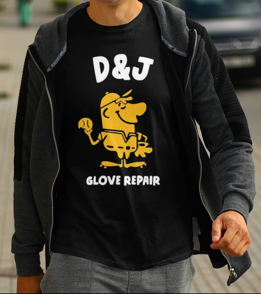 D&J Glove Repair Baseball Character With Cap And Ball T-Shirt