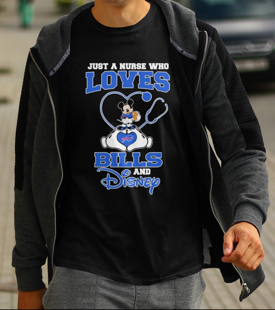 Just A Nurse Who Loves Buffalo Bills Mickey Mouse Disney Stethoscope T-Shirt