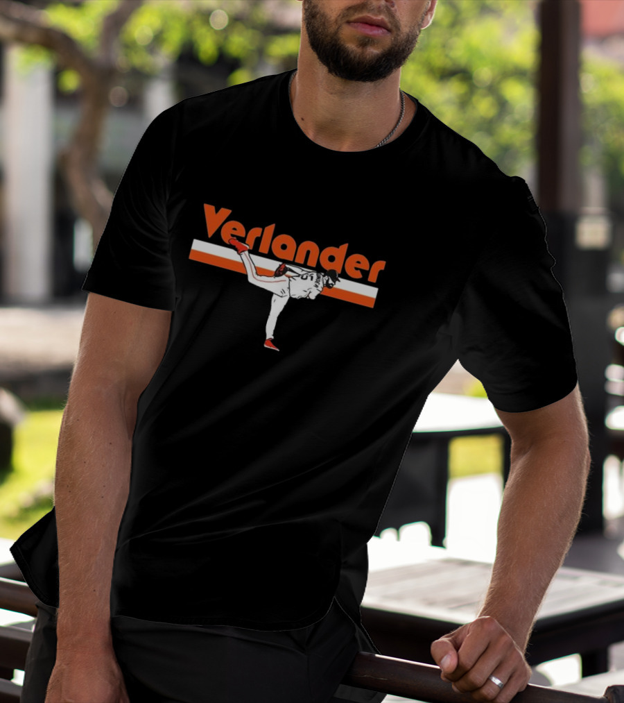 Verlander Pitcher Pose San Francisco 35 Orange White Baseball T-Shirt