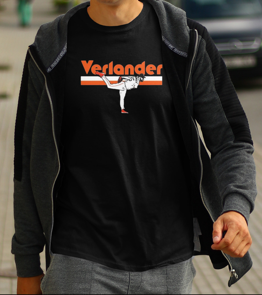 Verlander Pitcher Pose San Francisco 35 Orange White Baseball T-Shirt