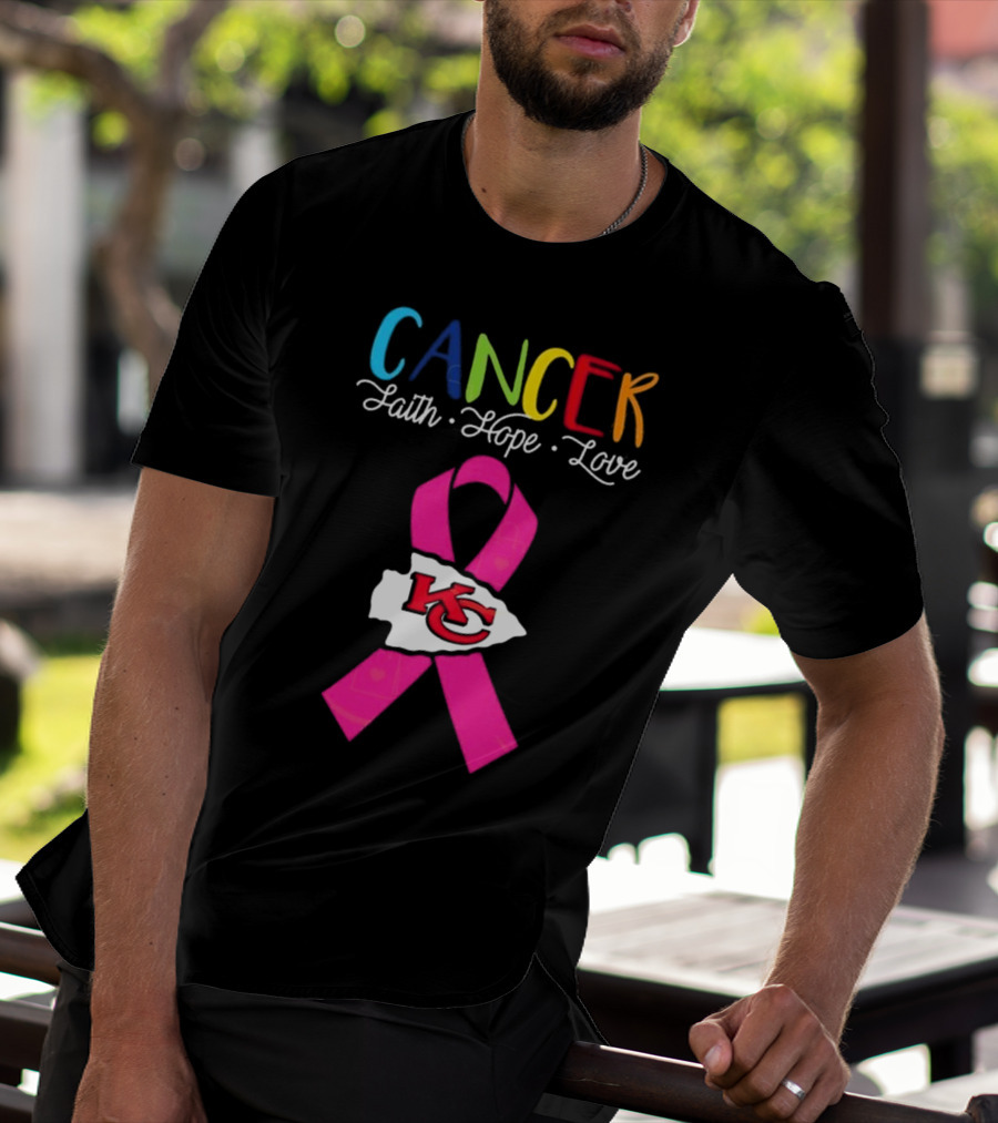 Kansas City Chiefs Pink Ribbon Cancer Faith Hope Love 2025 T-Shirt