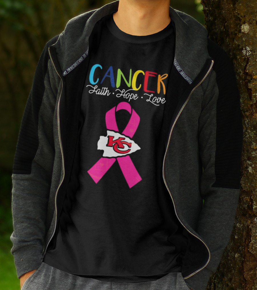 Kansas City Chiefs Pink Ribbon Cancer Faith Hope Love 2025 T-Shirt
