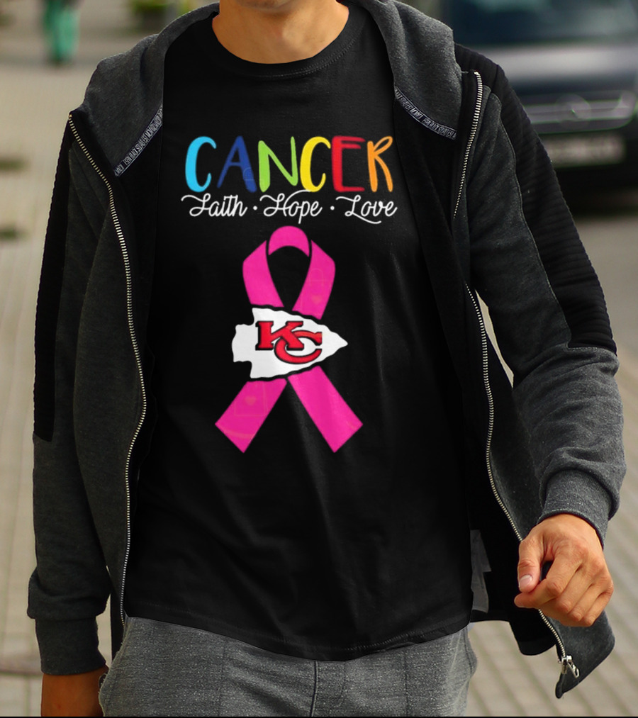 Kansas City Chiefs Pink Ribbon Cancer Faith Hope Love 2025 T-Shirt