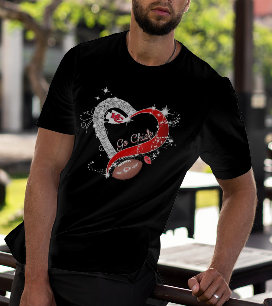 Kansas City Chiefs Heart Shape Football Go Chiefs T-Shirt