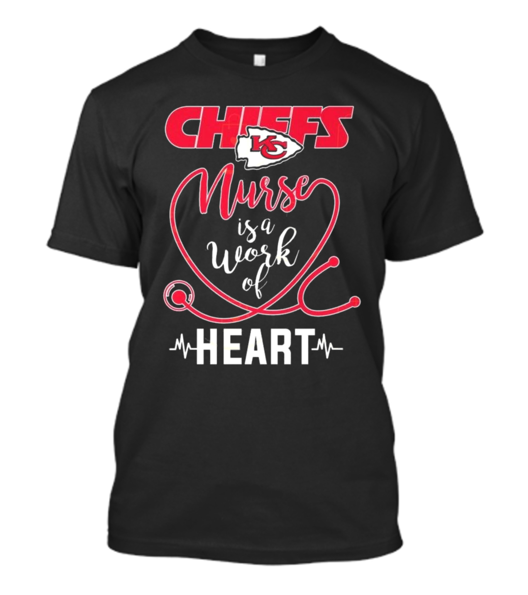 Kansas City Chiefs Nurse Is A Work Of Heart With Arrowhead Logo And Stethoscope Design T-Shirt