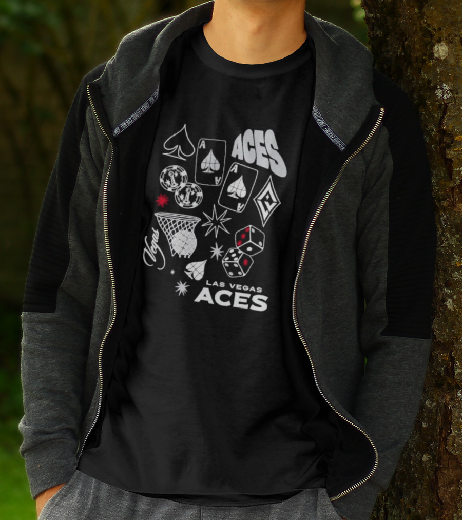 Las Vegas Aces Playing Cards Dice Basketball Hoop Casino Elements T-Shirt