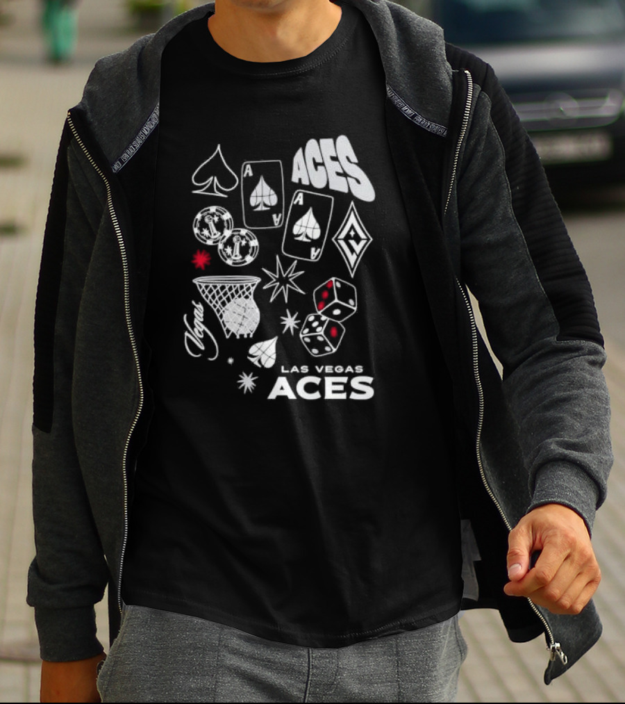 Las Vegas Aces Playing Cards Dice Basketball Hoop Casino Elements T-Shirt