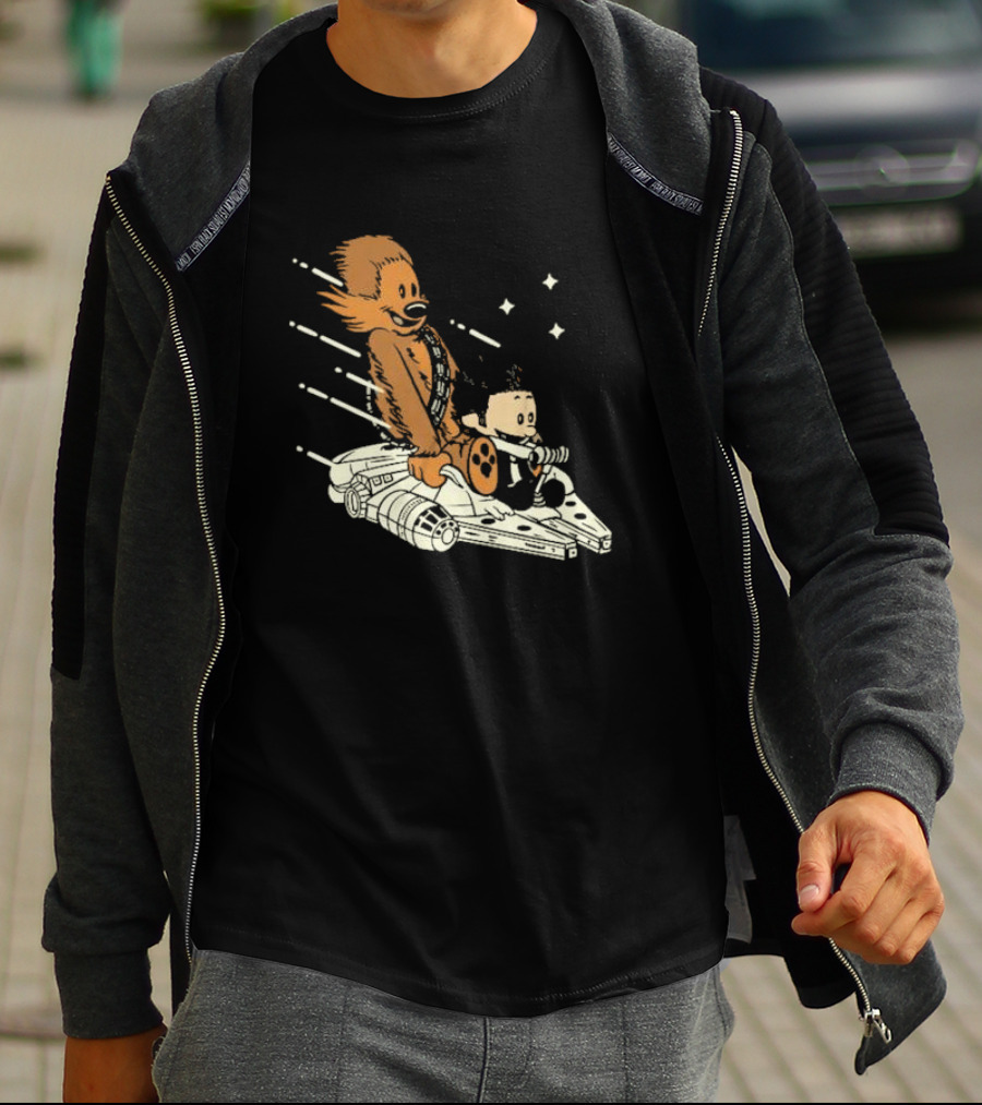 Less Than 12 Parsecs Chewbacca And Calvin Style Space Adventure T-Shirt