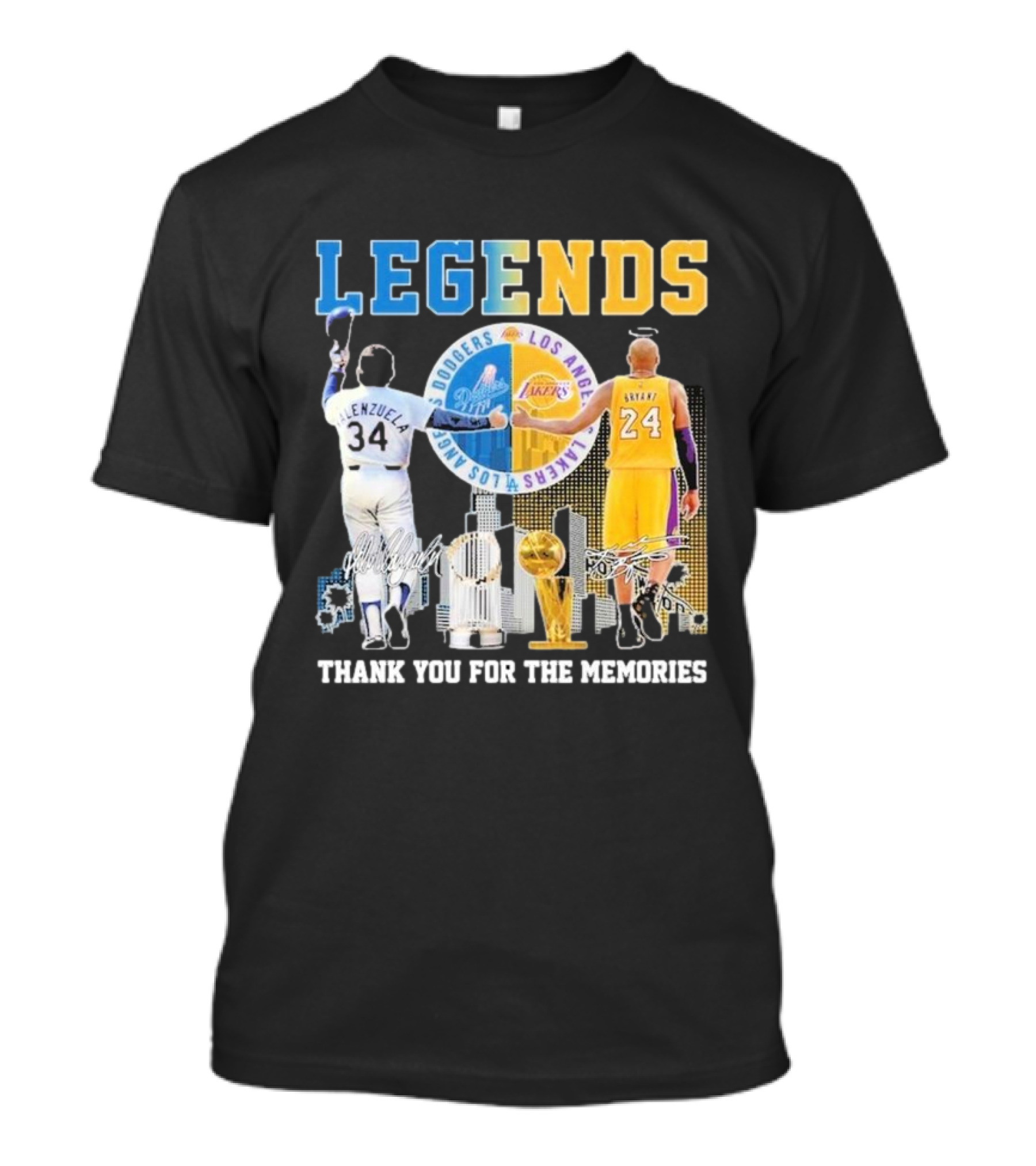 Los Angeles Legends Dodgers Valenzuela Lakers Bryant Thank You For The Memories T-Shirt