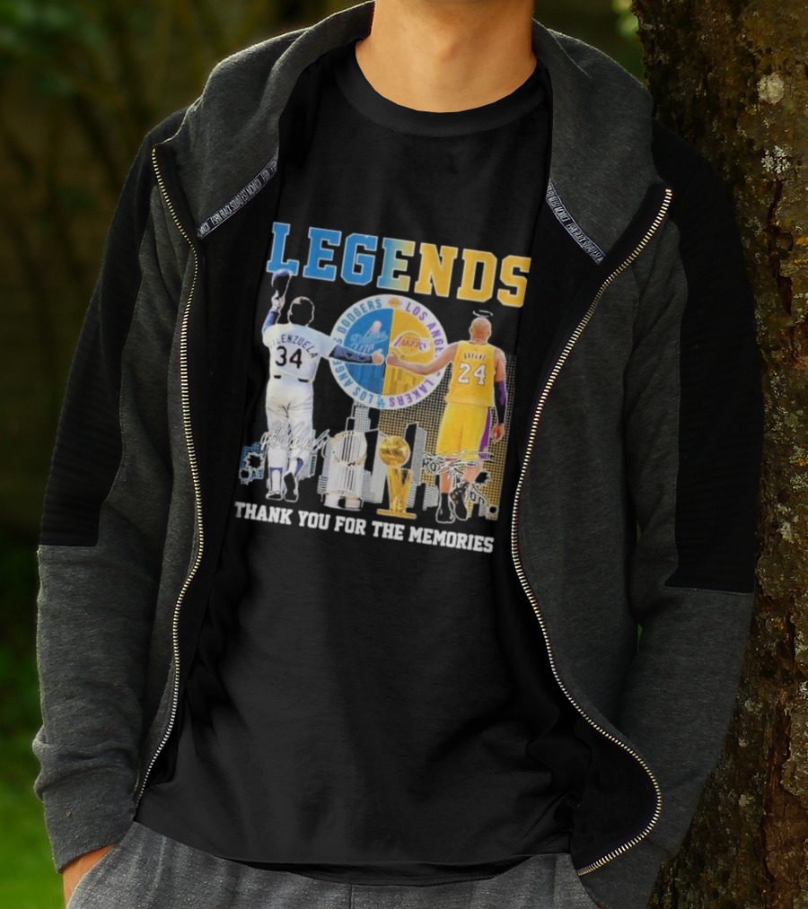 Los Angeles Legends Dodgers Valenzuela Lakers Bryant Thank You For The Memories T-Shirt