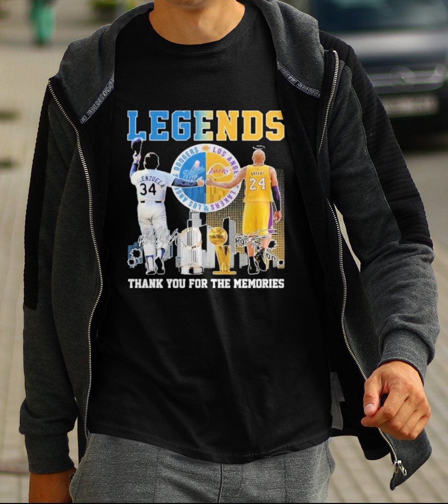 Los Angeles Legends Dodgers Valenzuela Lakers Bryant Thank You For The Memories T-Shirt