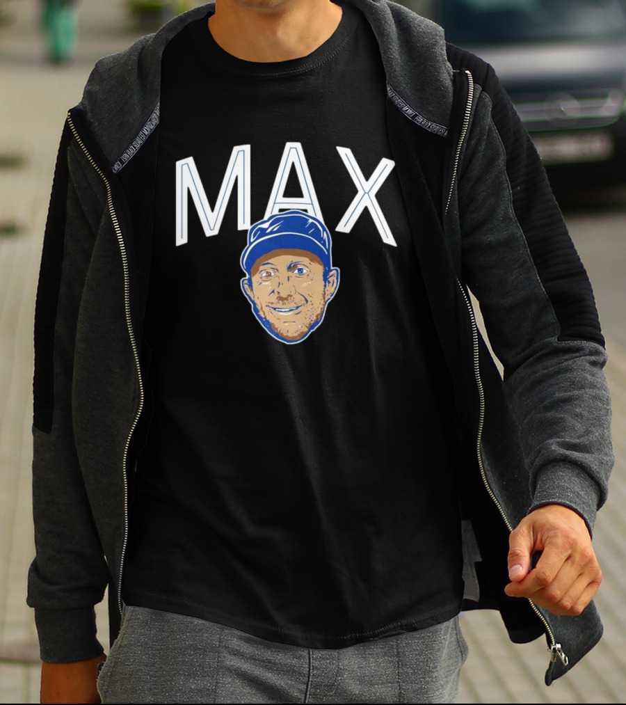 MAX Scherzer Blue Cap Smiling Face Illustration T-Shirt