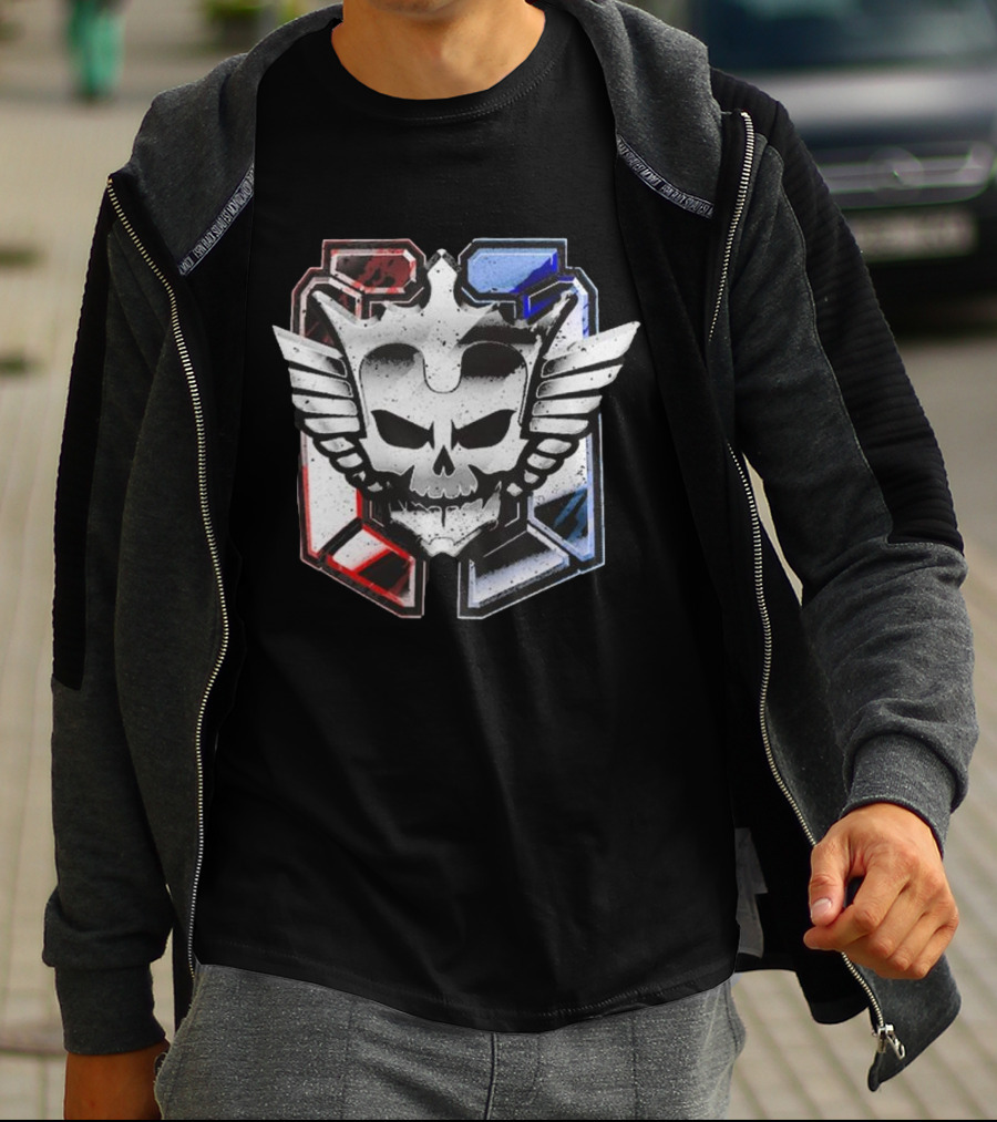 Cody Rhodes Captain Badge Black Skull Wings Red Blue White T-Shirt