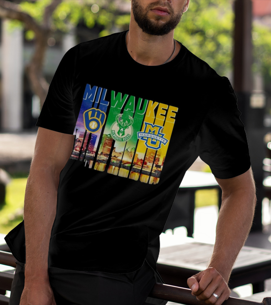 Milwaukee Brewers Bucks Marquette City Skyline Theme T-Shirt