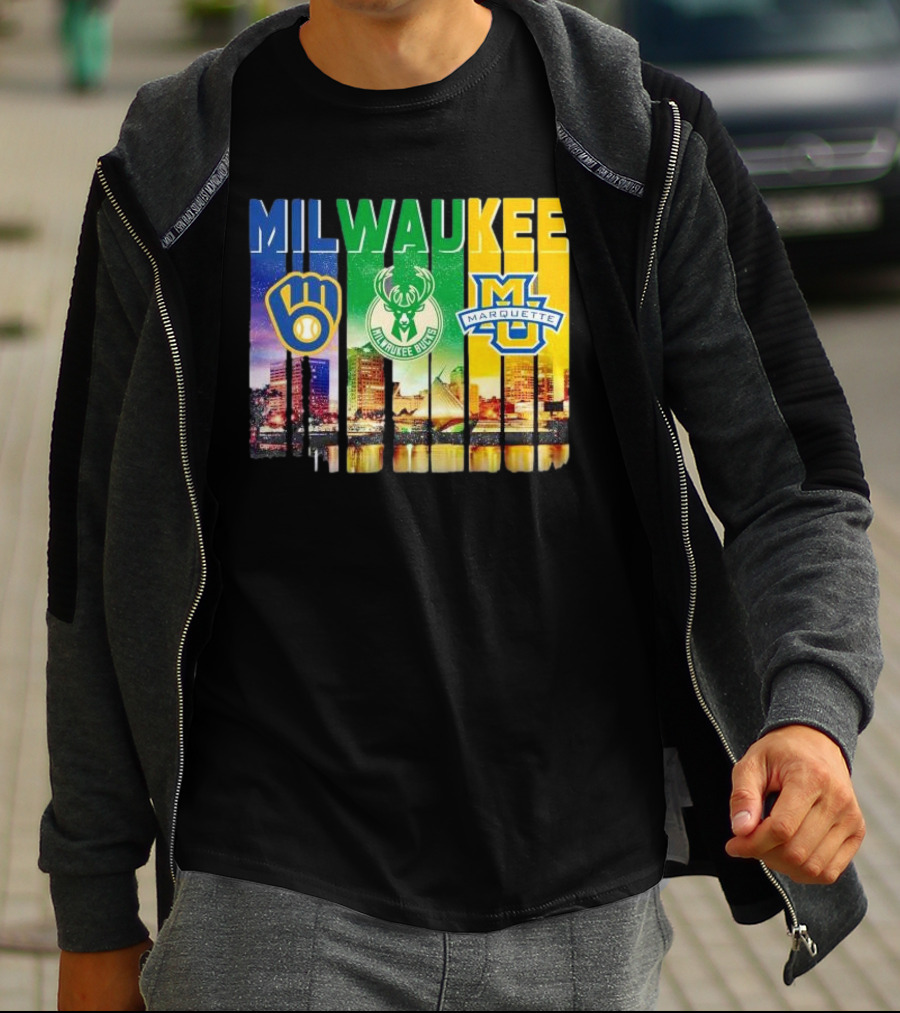 Milwaukee Brewers Bucks Marquette City Skyline Theme T-Shirt