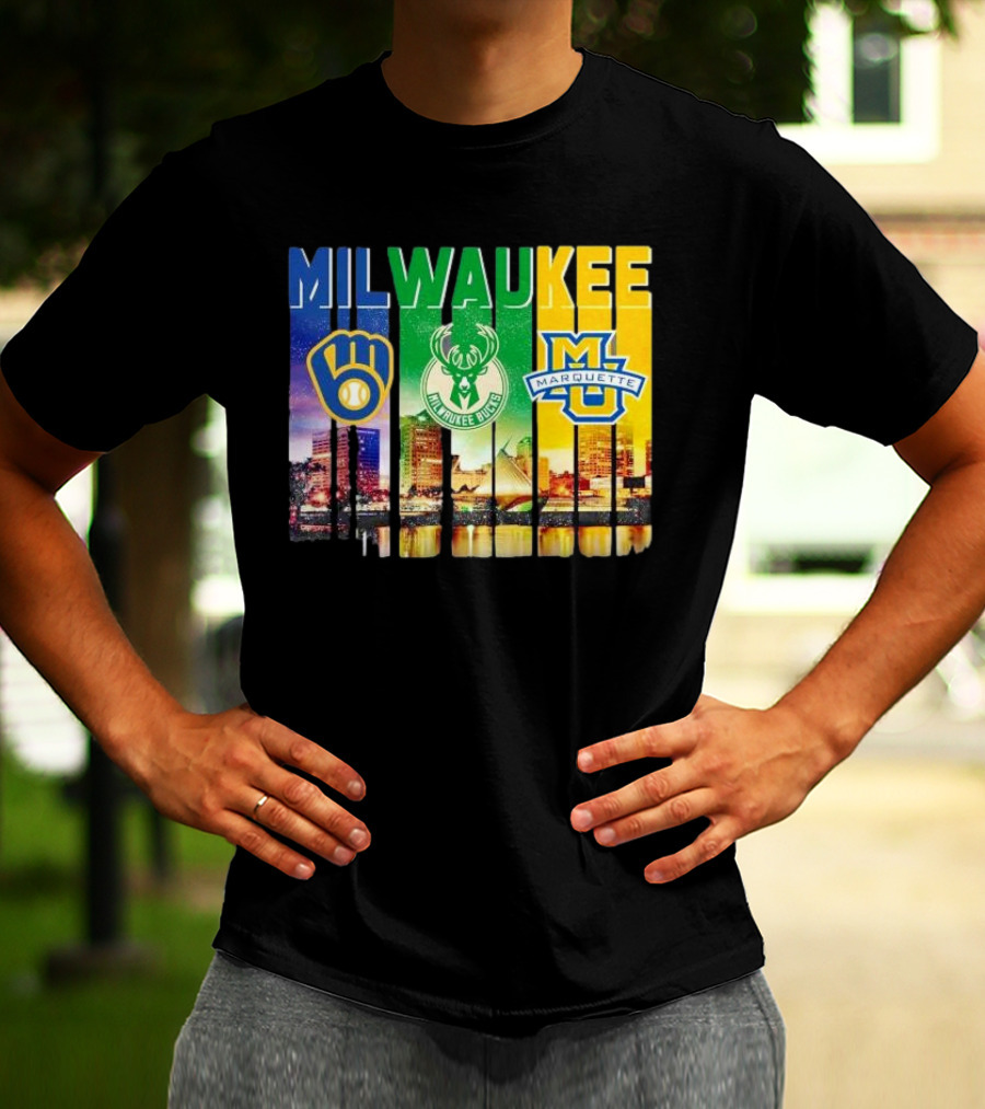Milwaukee Brewers Bucks Marquette City Skyline Theme T-Shirt