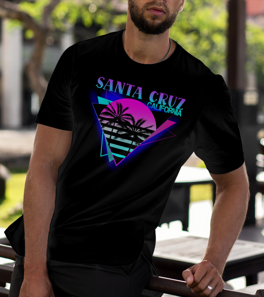 Santa Cruz California 70er 80er Retro Palm Trees Neon Triangle T-Shirt
