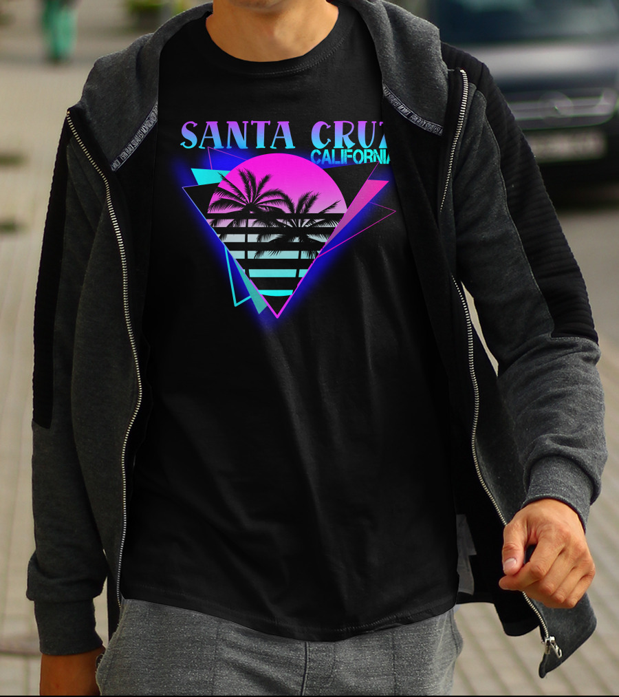 Santa Cruz California 70er 80er Retro Palm Trees Neon Triangle T-Shirt