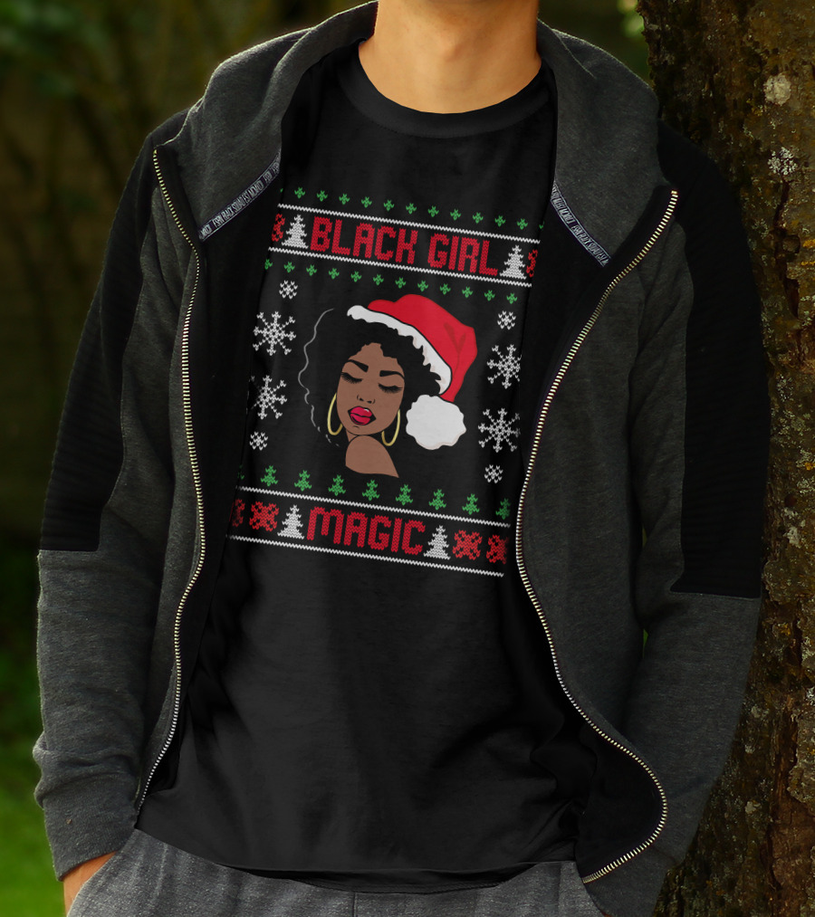 Black Girl Magic Afro Santa Claus Ugly Christmas Melanin T-Shirt