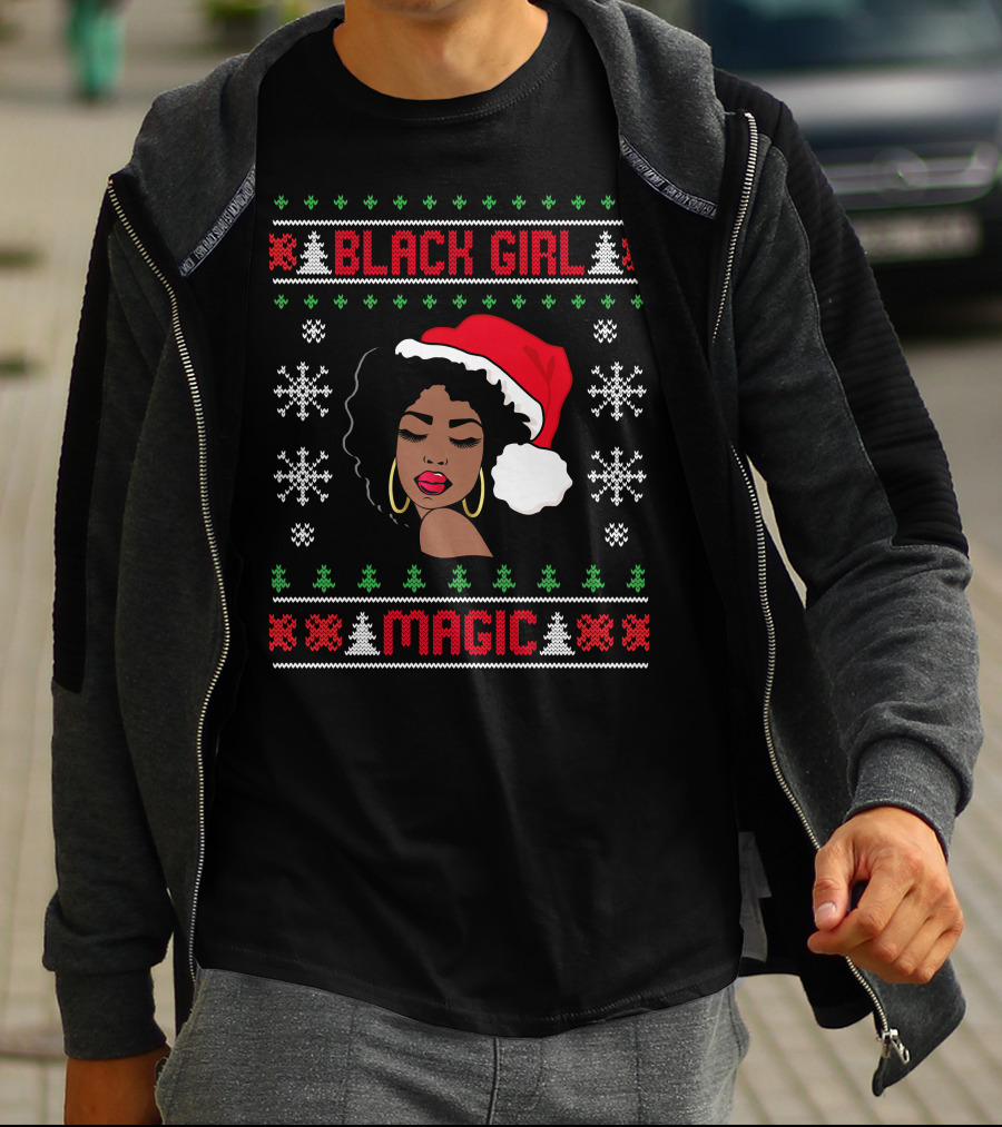 Black Girl Magic Afro Santa Claus Ugly Christmas Melanin T-Shirt
