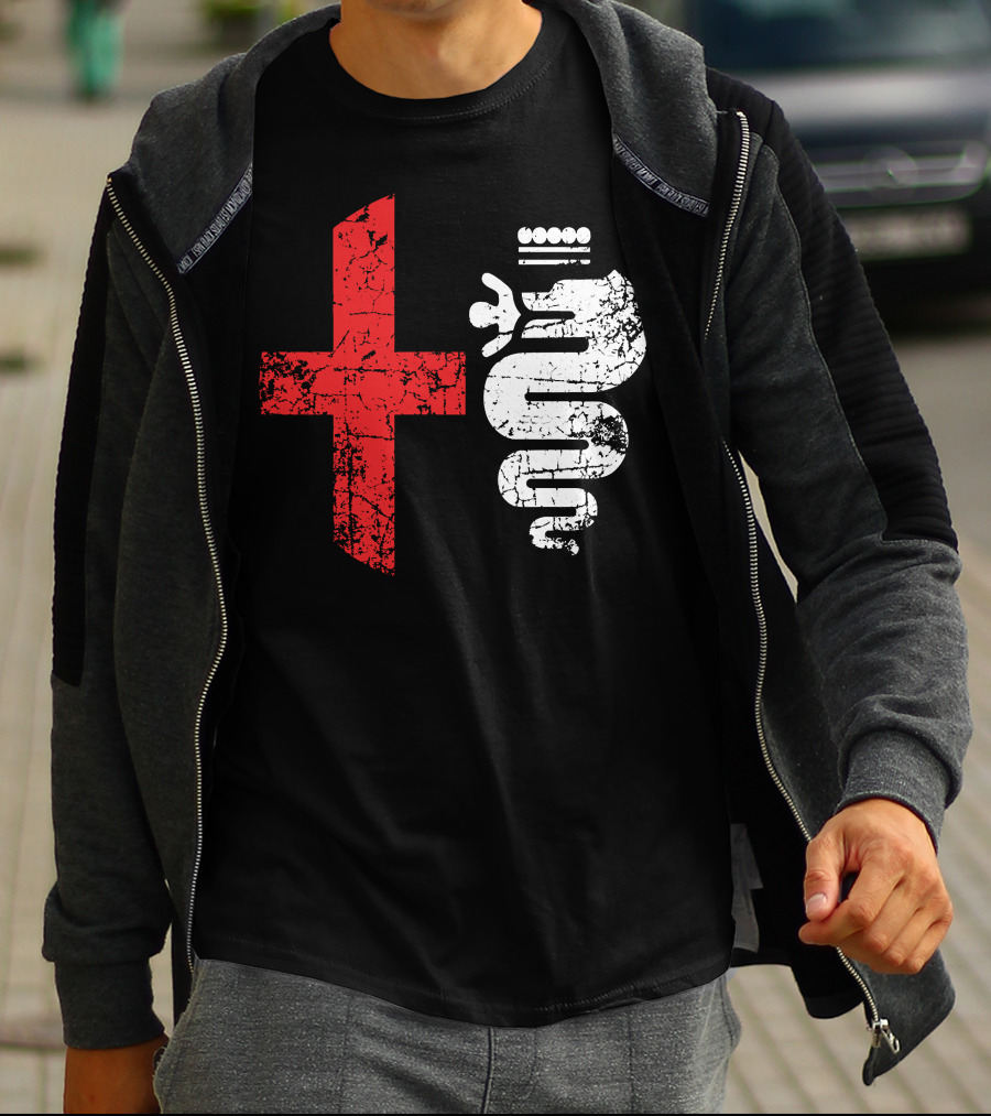 Alfa Car Drivers Stylish Grunge Red Cross Serpent T-Shirt