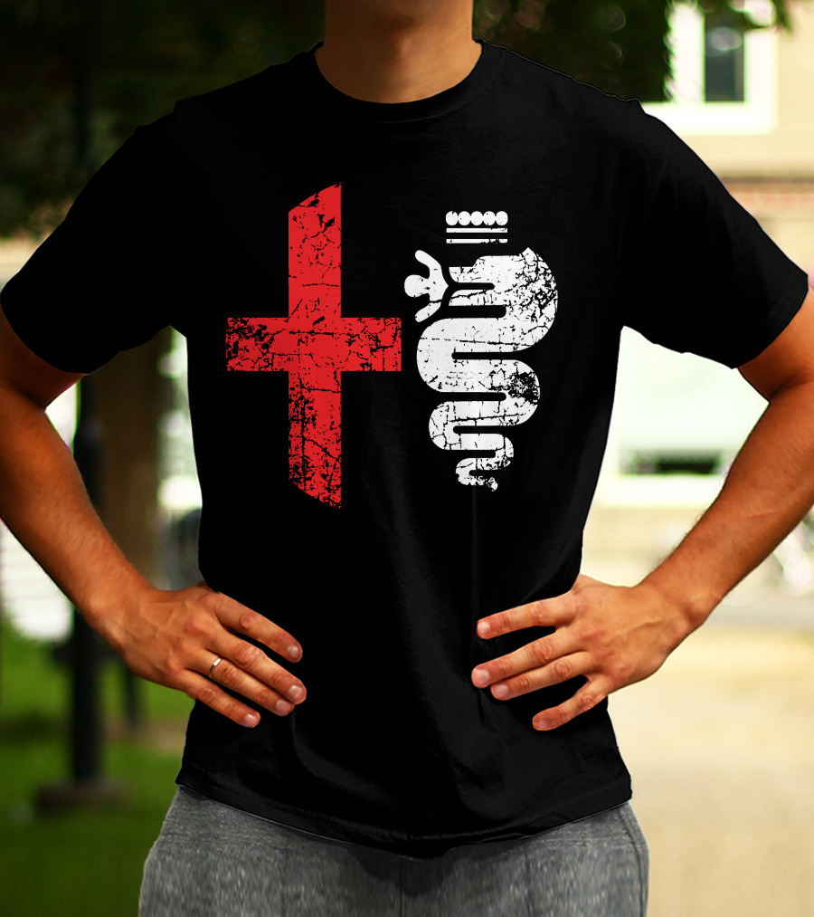 Alfa Car Drivers Stylish Grunge Red Cross Serpent T-Shirt
