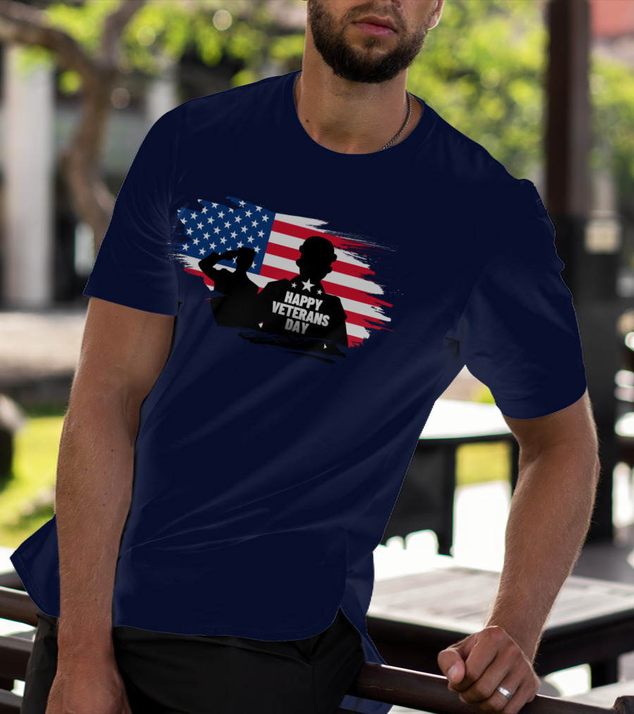 Happy Veterans Day Flag With Saluting T-Shirt