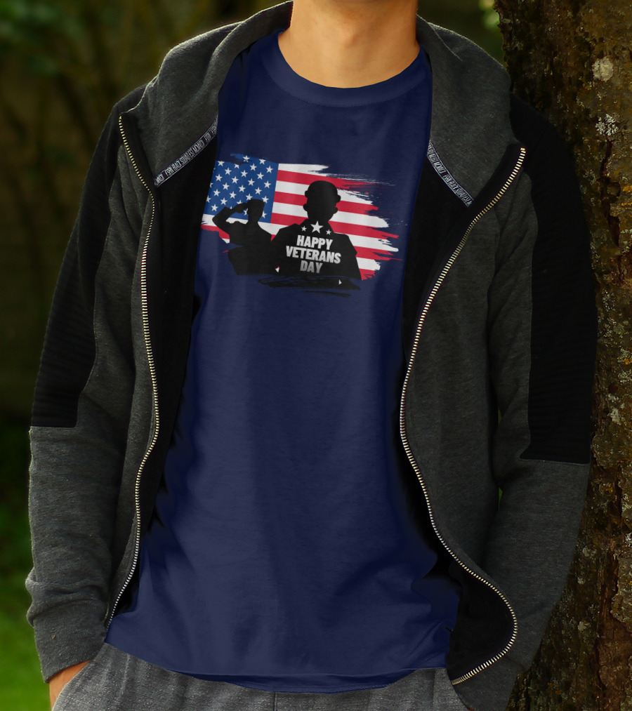 Happy Veterans Day Flag With Saluting T-Shirt