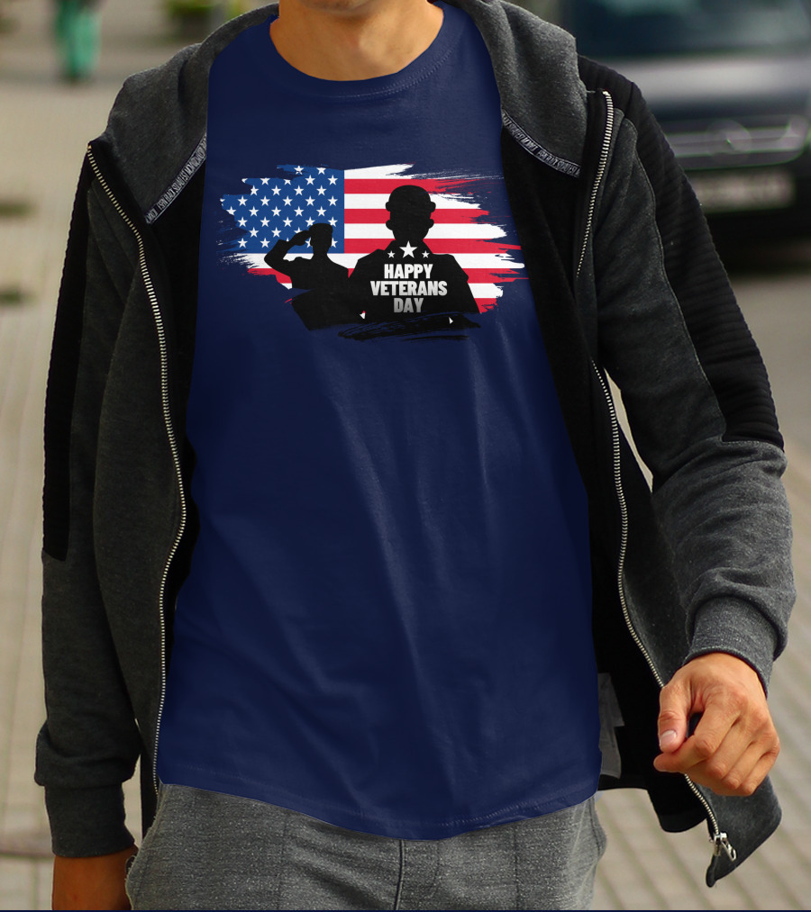 Happy Veterans Day Flag With Saluting T-Shirt