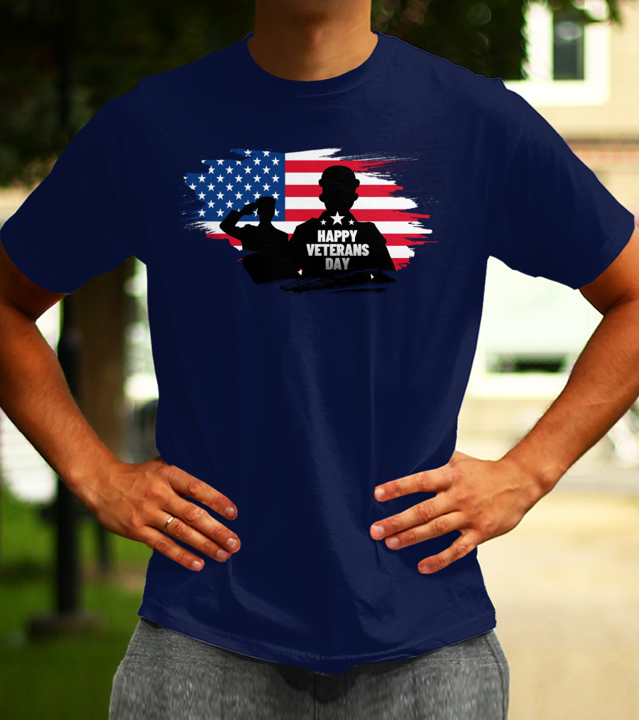 Happy Veterans Day Flag With Saluting T-Shirt